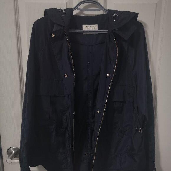 Zara Navy Blue Waterproof Bomber Jacket with Hood - Picture 4 of 10